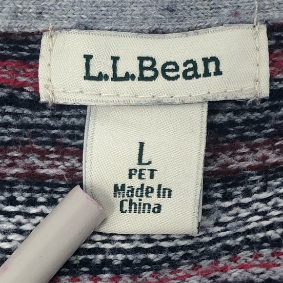 L.L. Bean Cardigan Fair Isle Cotton Cashmere Blend Sweater Gray Pink Size Large - Picture 3 of 14